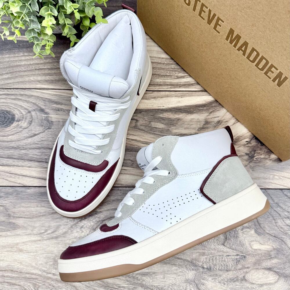 NIB Steve Madden Calypso 9M Leather High Top Sneakers Burgundy